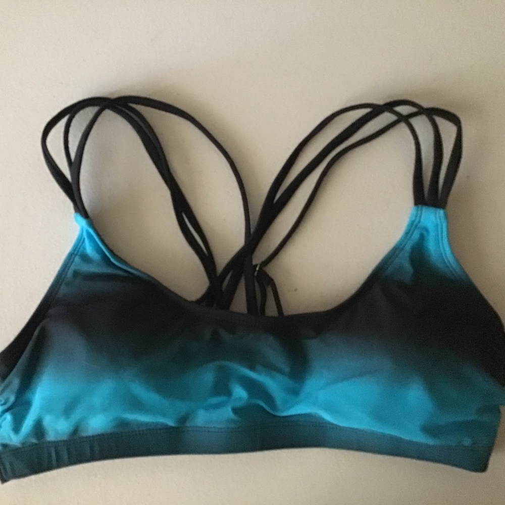Black and blue two piece swim suit